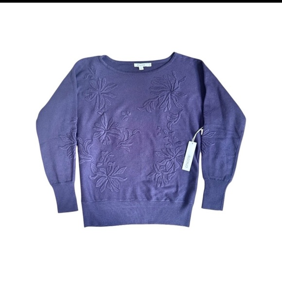 Chico's Purple Crew Neck Sweater with Textured Floral Design Size 0 (Small) NWT - Picture 8 of 10